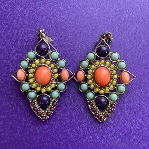 3/$12.  Multi Colored Drop Earrings. Gold Tone